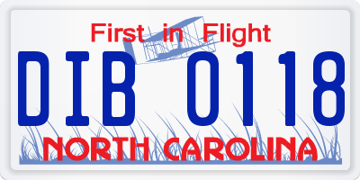 NC license plate DIB0118