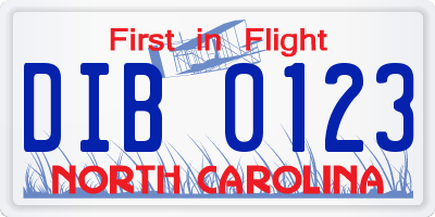 NC license plate DIB0123