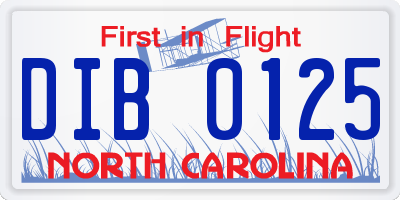 NC license plate DIB0125