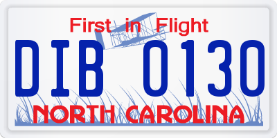NC license plate DIB0130