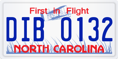 NC license plate DIB0132
