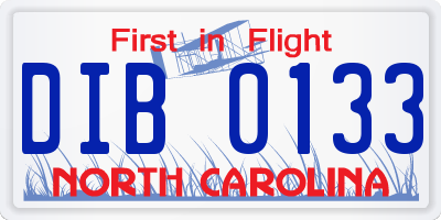 NC license plate DIB0133