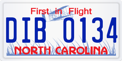 NC license plate DIB0134