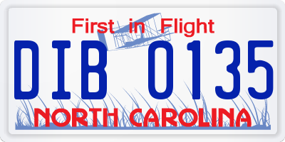 NC license plate DIB0135