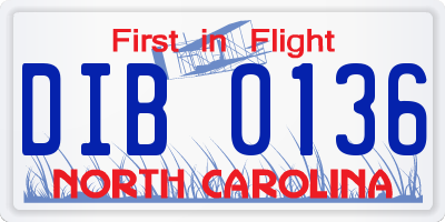 NC license plate DIB0136