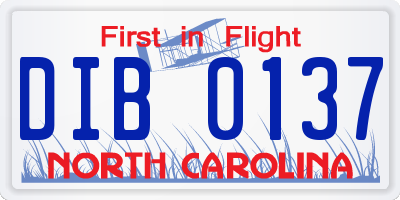 NC license plate DIB0137