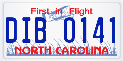 NC license plate DIB0141