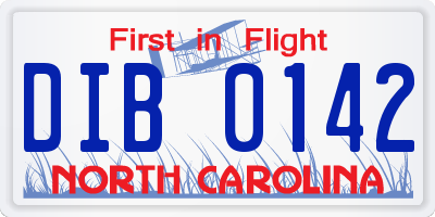 NC license plate DIB0142