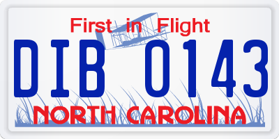 NC license plate DIB0143