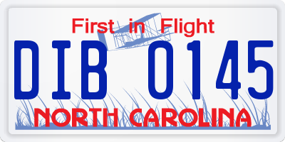 NC license plate DIB0145