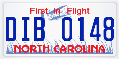 NC license plate DIB0148