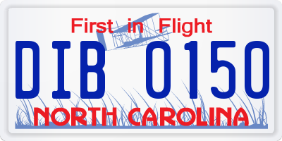 NC license plate DIB0150