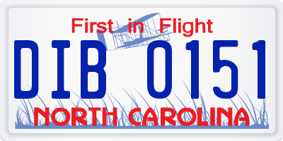 NC license plate DIB0151