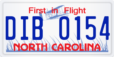 NC license plate DIB0154