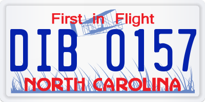 NC license plate DIB0157
