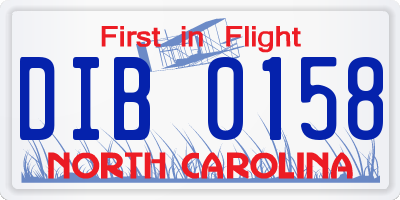 NC license plate DIB0158