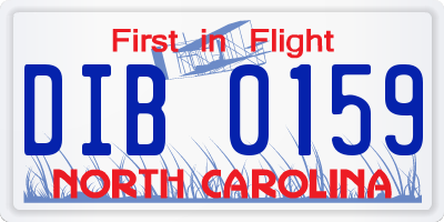 NC license plate DIB0159