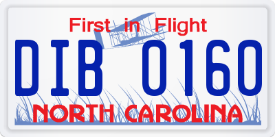 NC license plate DIB0160