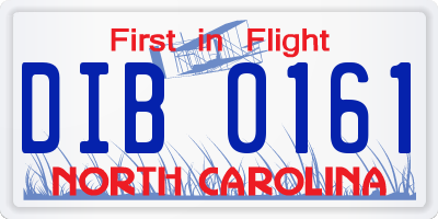 NC license plate DIB0161