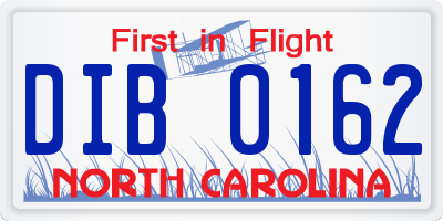 NC license plate DIB0162