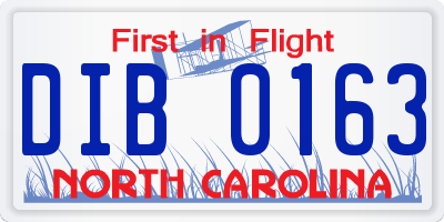 NC license plate DIB0163