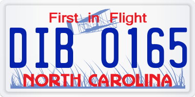 NC license plate DIB0165