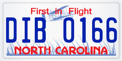 NC license plate DIB0166