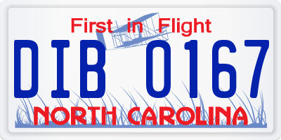 NC license plate DIB0167