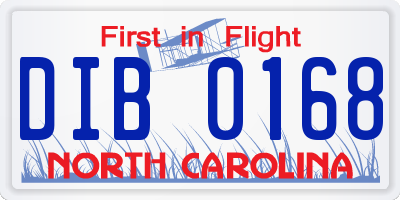 NC license plate DIB0168