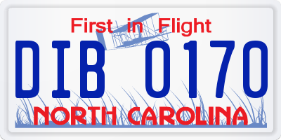NC license plate DIB0170