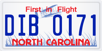 NC license plate DIB0171
