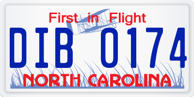 NC license plate DIB0174