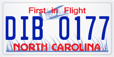 NC license plate DIB0177