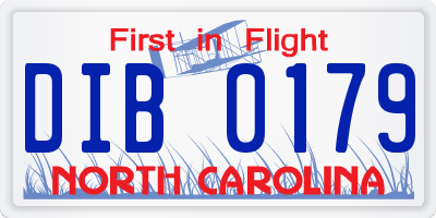 NC license plate DIB0179