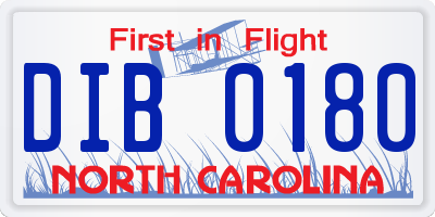 NC license plate DIB0180