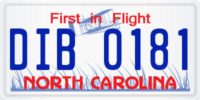 NC license plate DIB0181