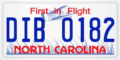 NC license plate DIB0182
