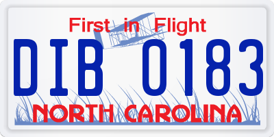 NC license plate DIB0183