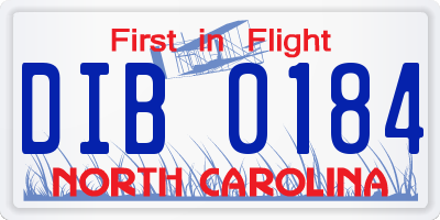 NC license plate DIB0184