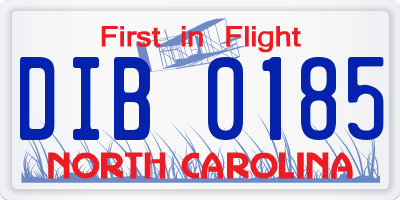NC license plate DIB0185