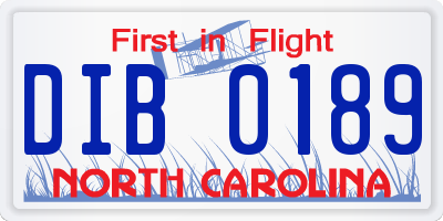 NC license plate DIB0189