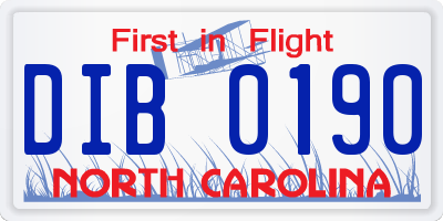 NC license plate DIB0190