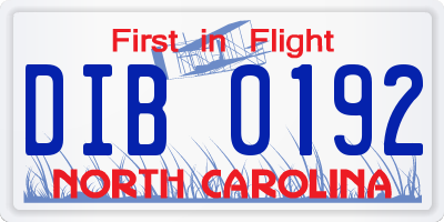 NC license plate DIB0192