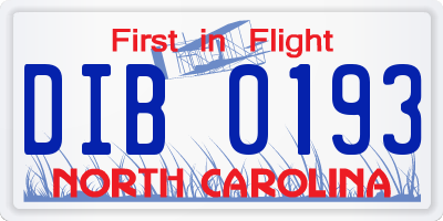 NC license plate DIB0193