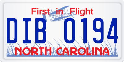 NC license plate DIB0194