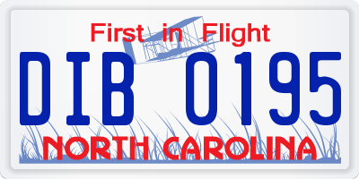 NC license plate DIB0195