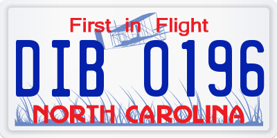 NC license plate DIB0196