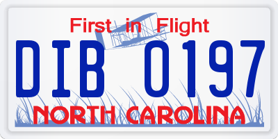 NC license plate DIB0197