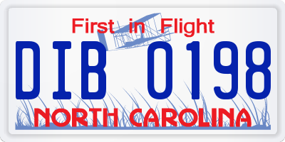 NC license plate DIB0198