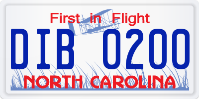 NC license plate DIB0200